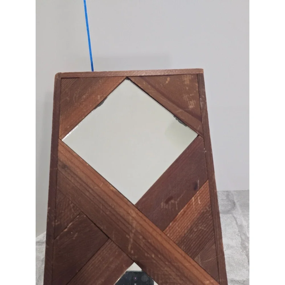 MCM Triple Diamond Shape Mirrors Wood Frame Wall Hanging 22